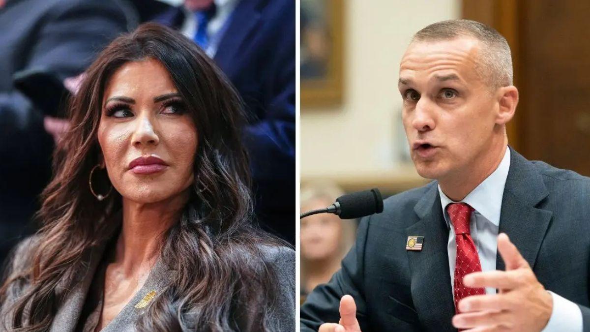 image split of Kristi Noem and Corey Lewandowski