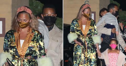 chrissy teigen and john legend along with their two children grab dinner at nobu malibu ok