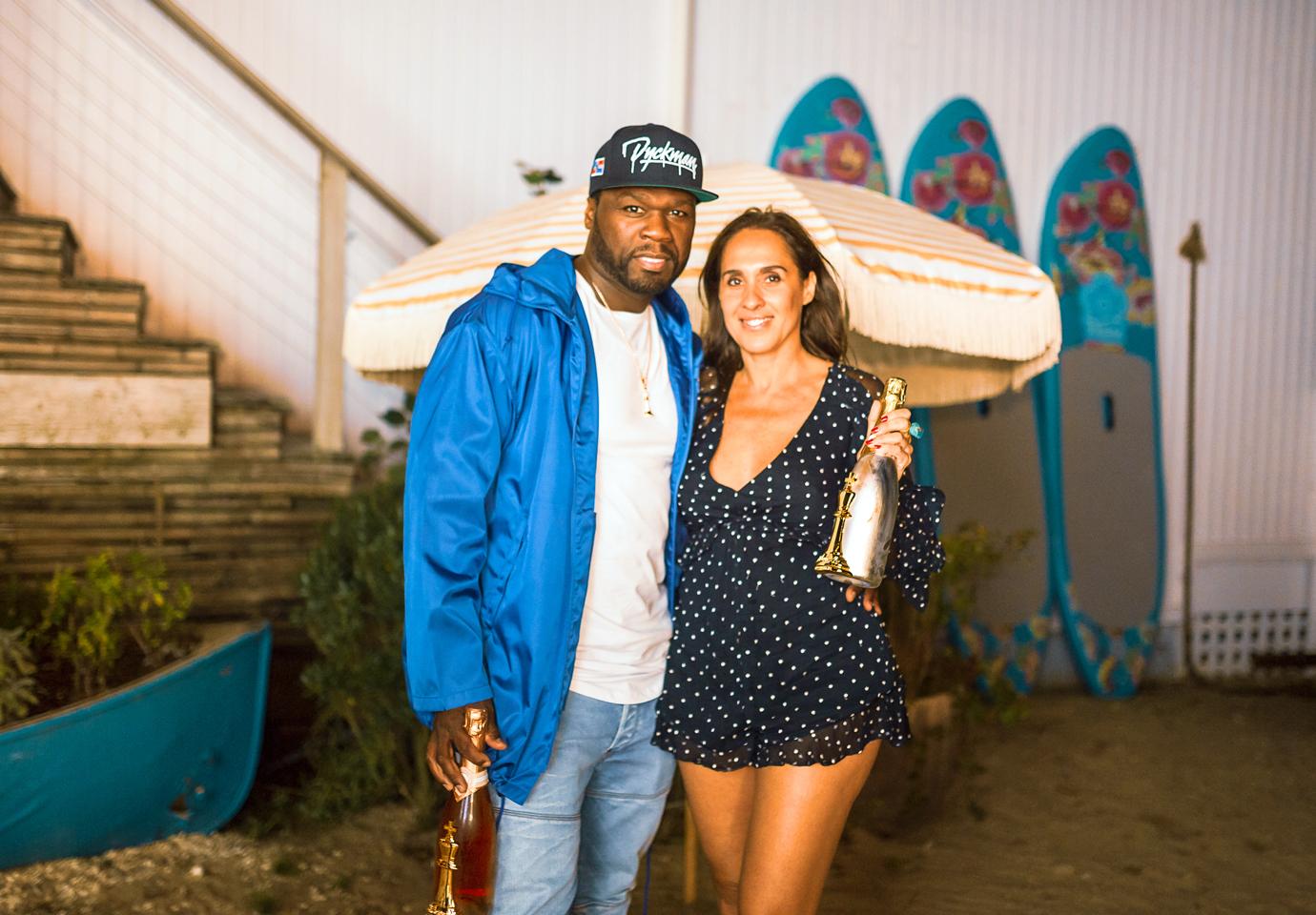 50 Cent, Curtis Jackson and Jayma Cardoso Pose With Champagne Outside Surf Beach Lodge