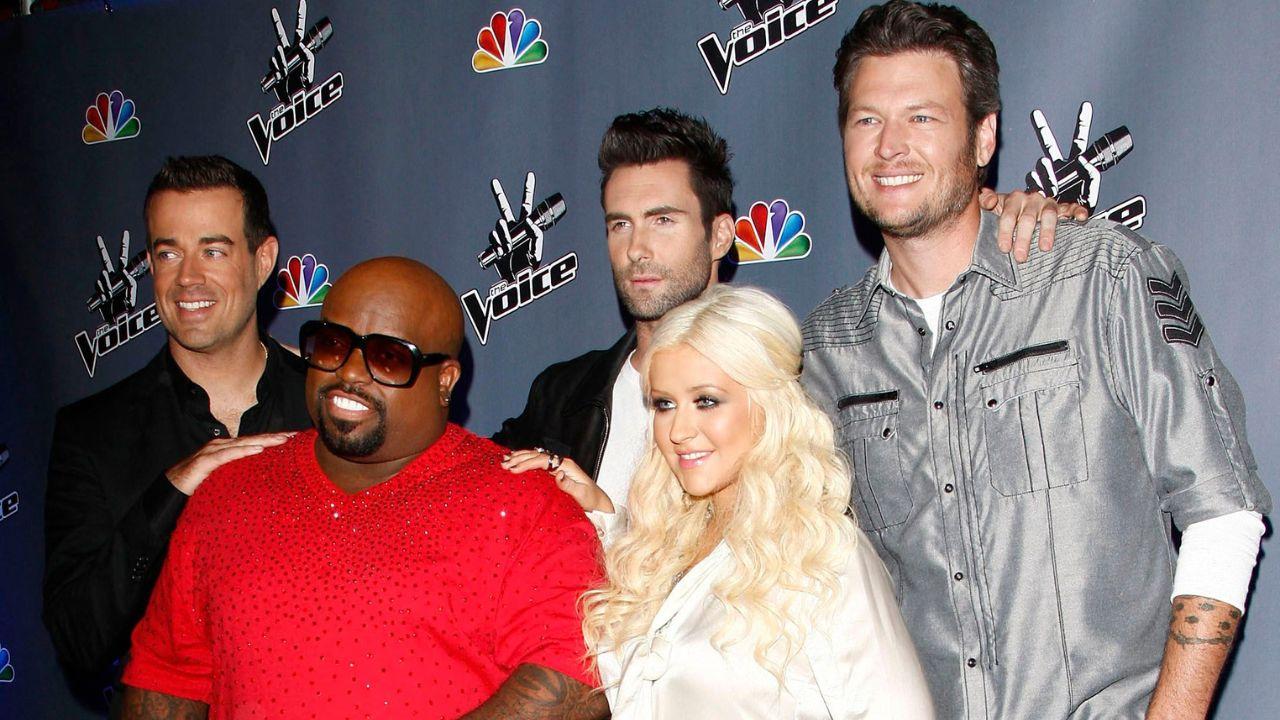 Image of Adam Levine, Blake Shelton and Gwen Stefani reunited as NBC revisited 15 years of 'The Voice.'