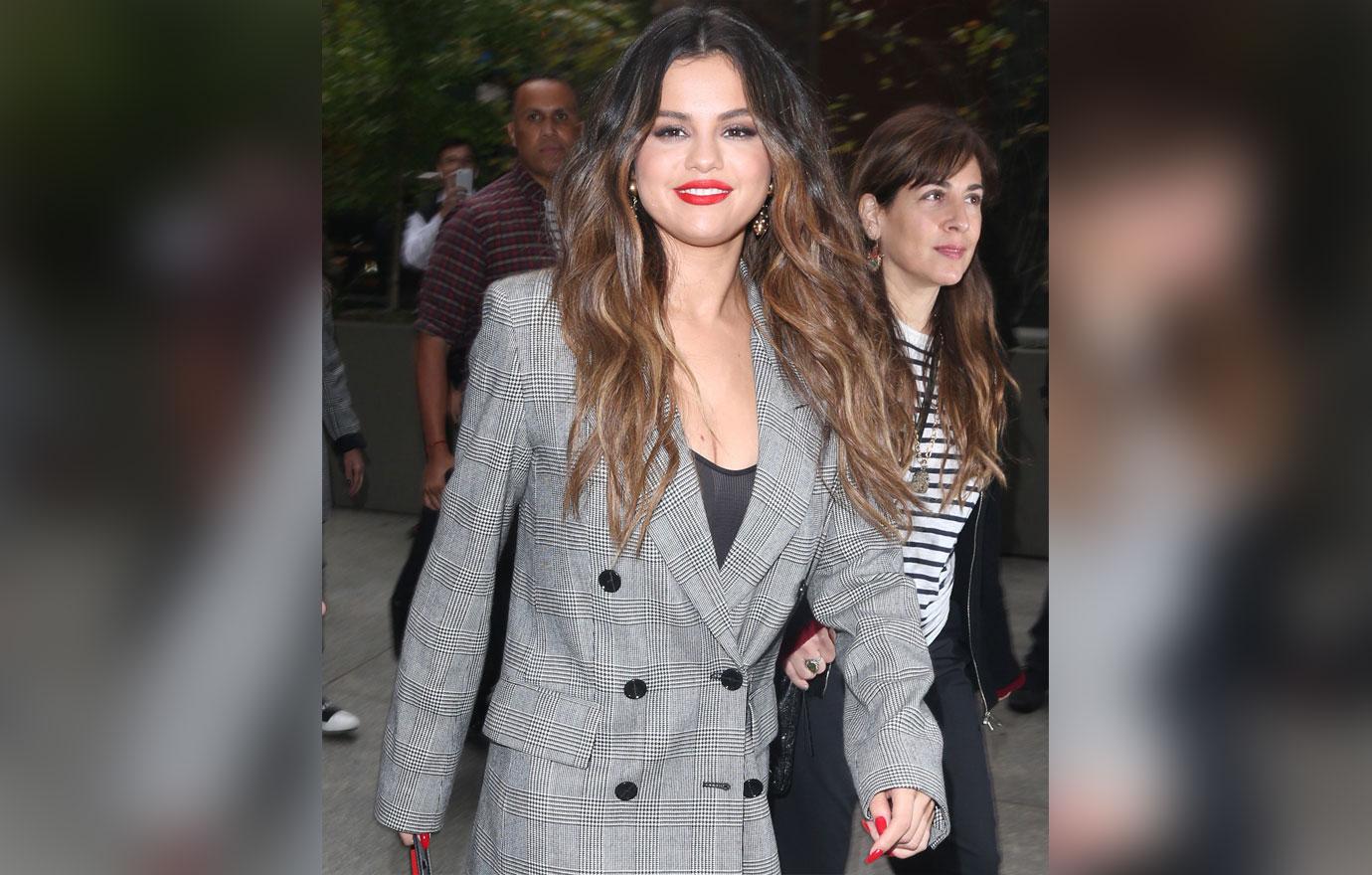 Selena Gomez In Checkered Coat