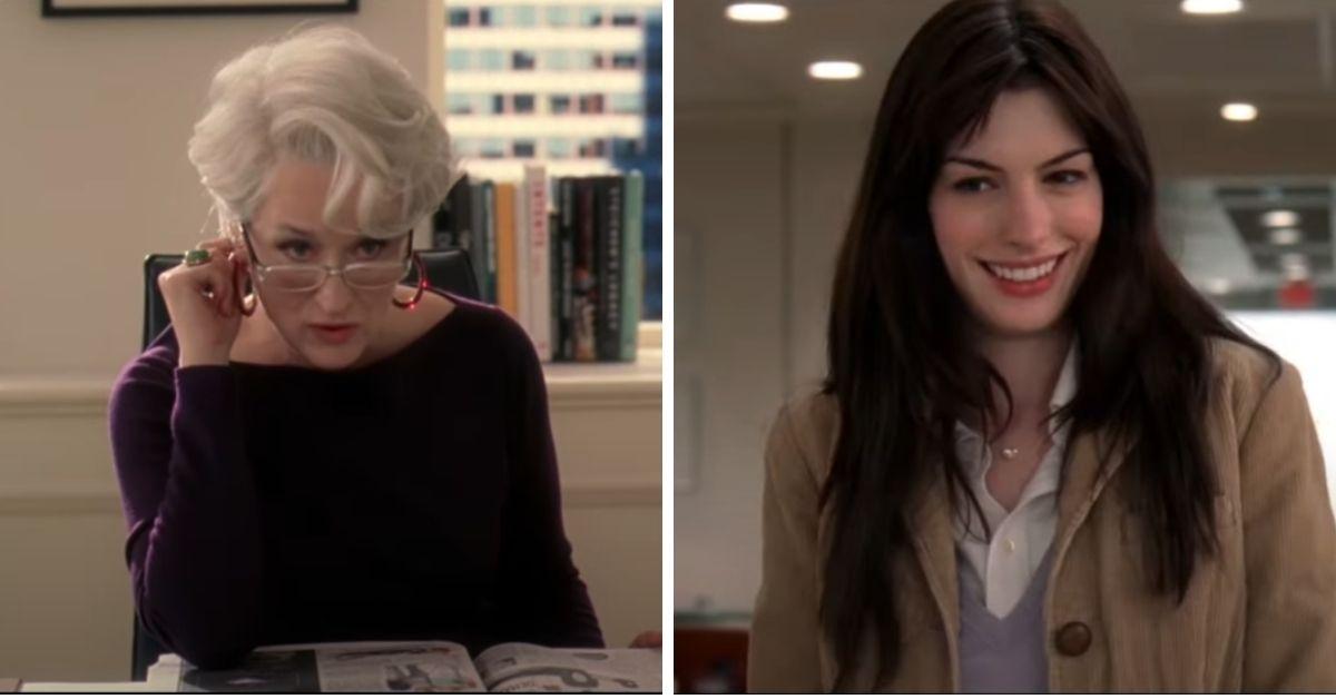 image of The 2006 original followed Andy Sachs (Hathaway), a journalism grad who became assistant to icy editor Miranda Priestly (Streep).