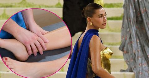 Composite photo of Hailey Bieber and someone getting a massage