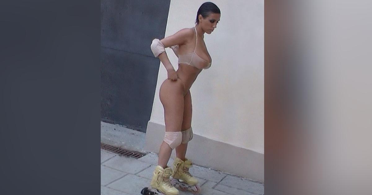 kanye west wife bianca censori rollerblades see through bra thong photos