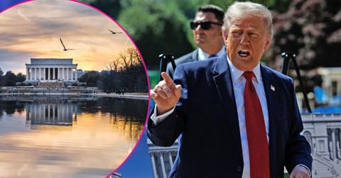 Composite photo of Donald Trump and the Lincoln Memorial Reflecting Pool.