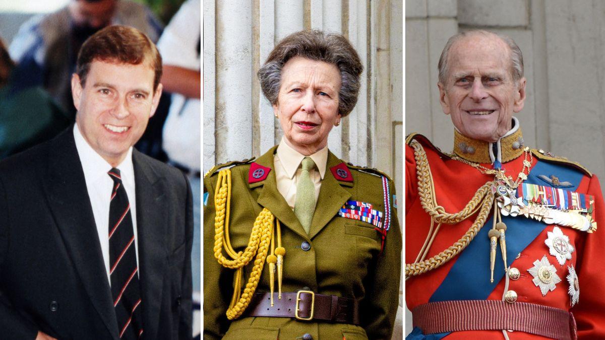 Split photo of Ex-Prince Andrew, Princess Anne, and Prince Philip
