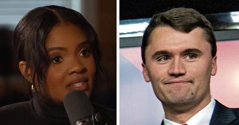 Split photo of Candace Owens and Charlie Kirk.