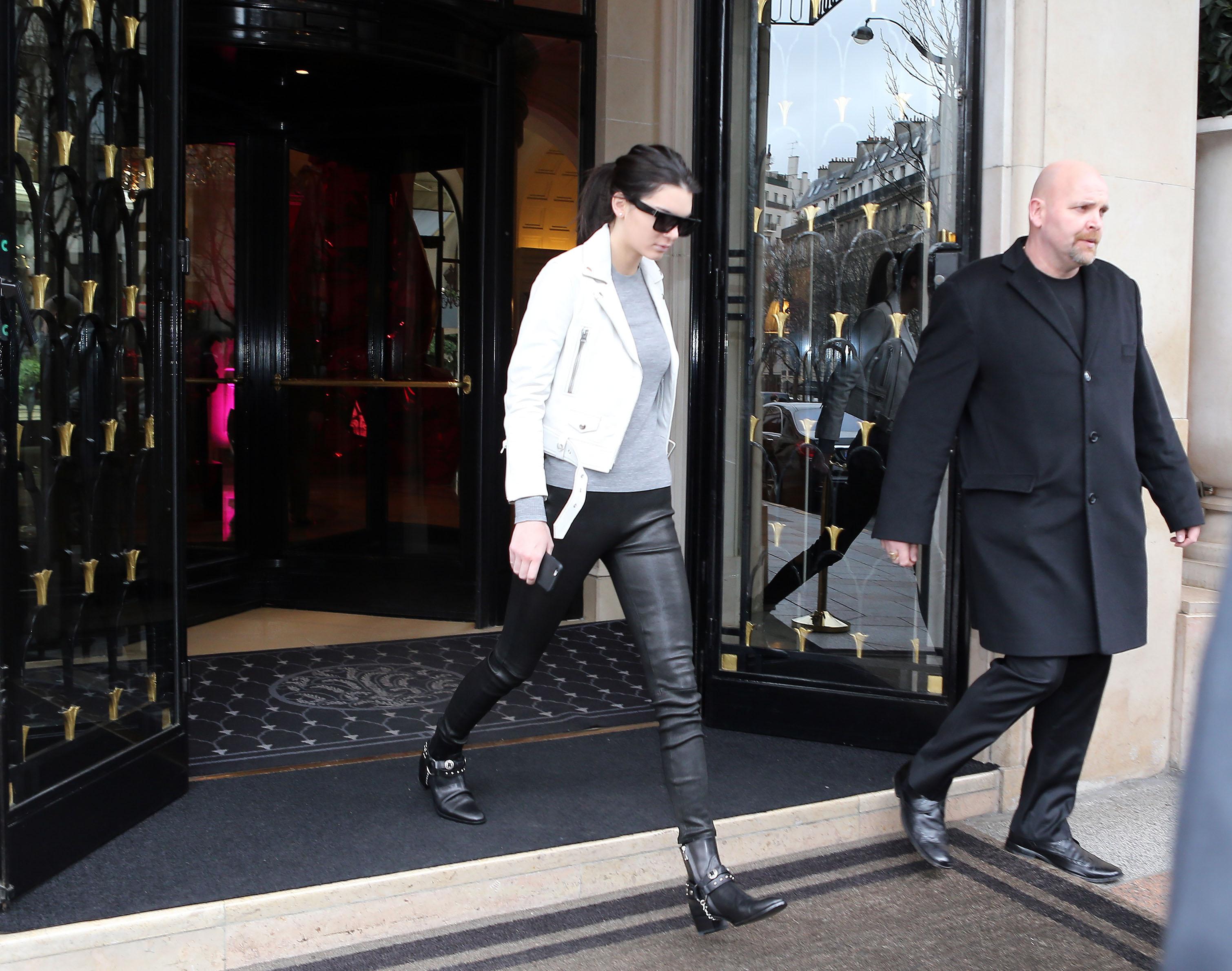 Kris Jenner and Kendall Jenner exit their hotel in Paris