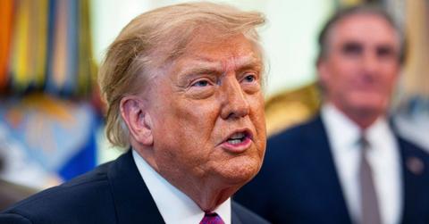 image of Donald Trump speaking with the media at the White House