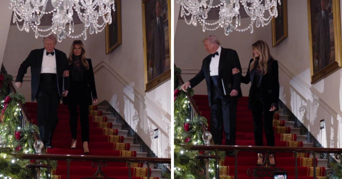 image of Donald Trump was seen walking down the stairs slowly alongside his wife in a different video.