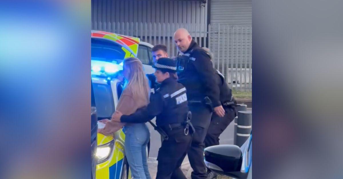 photo of Bonnie Blue faking an arrest