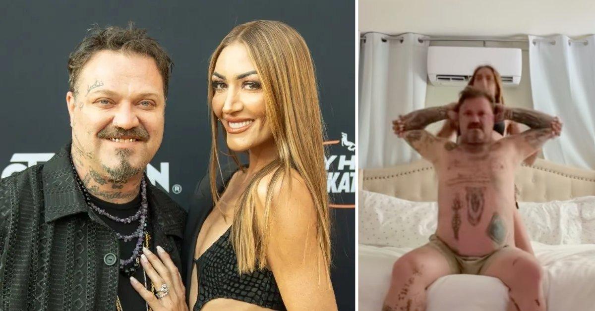 Two photos of Bam Margera and wife Danii Marie