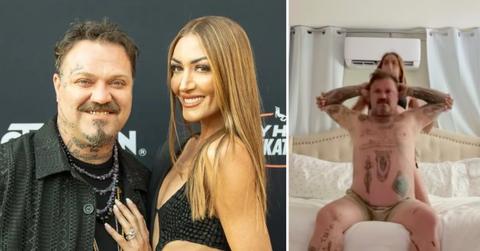 Two photos of Bam Margera and wife Danii Marie