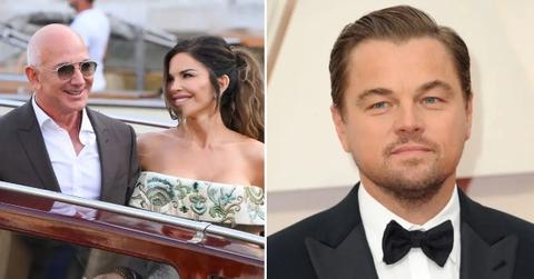 Photo of Jeff Bezos with Lauren Sanchez and a picture of Leonardo DiCaprio