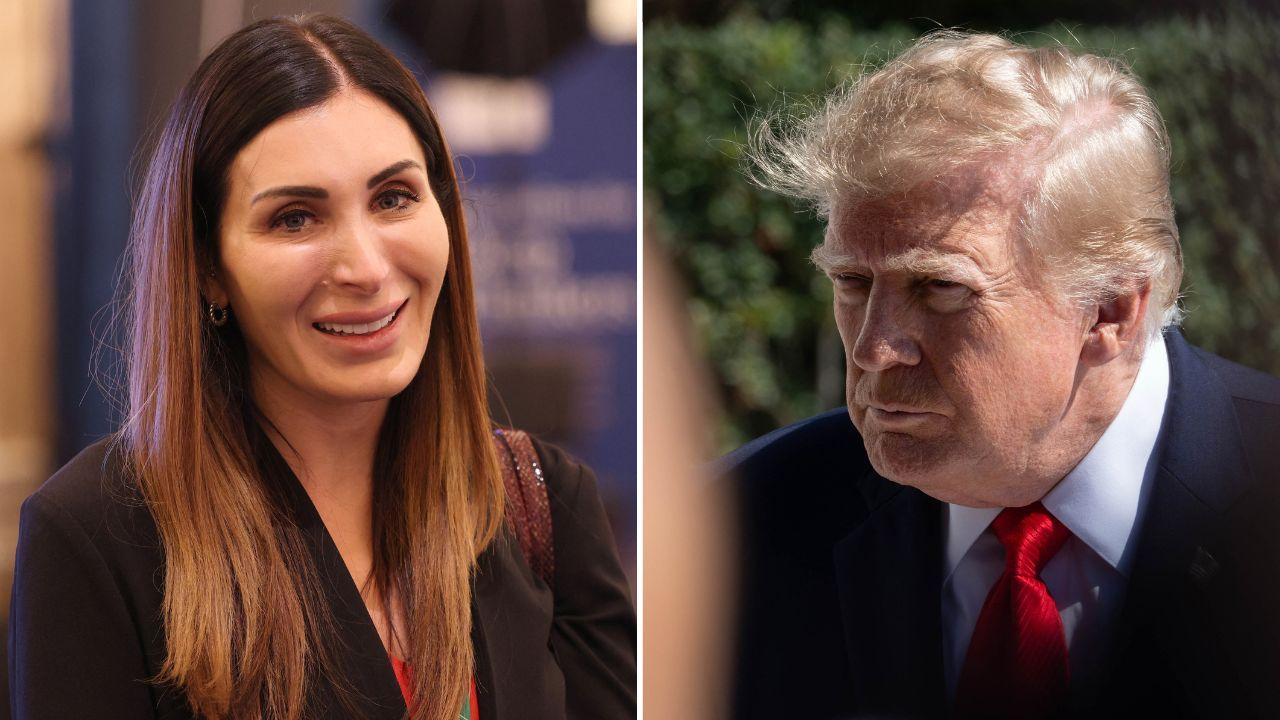 Split image of Laura Loomer and Donald Trump