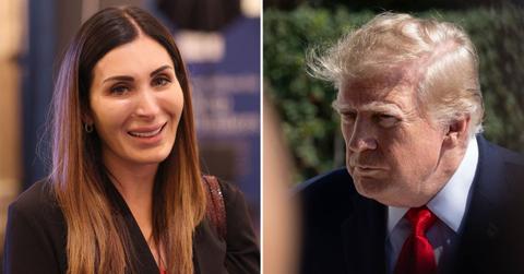 Split image of Laura Loomer and Donald Trump