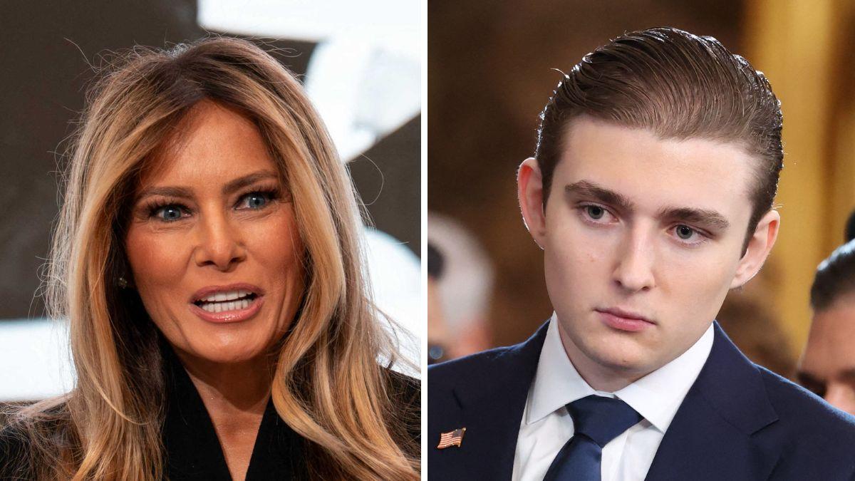split photo of Melania & Barron Trump