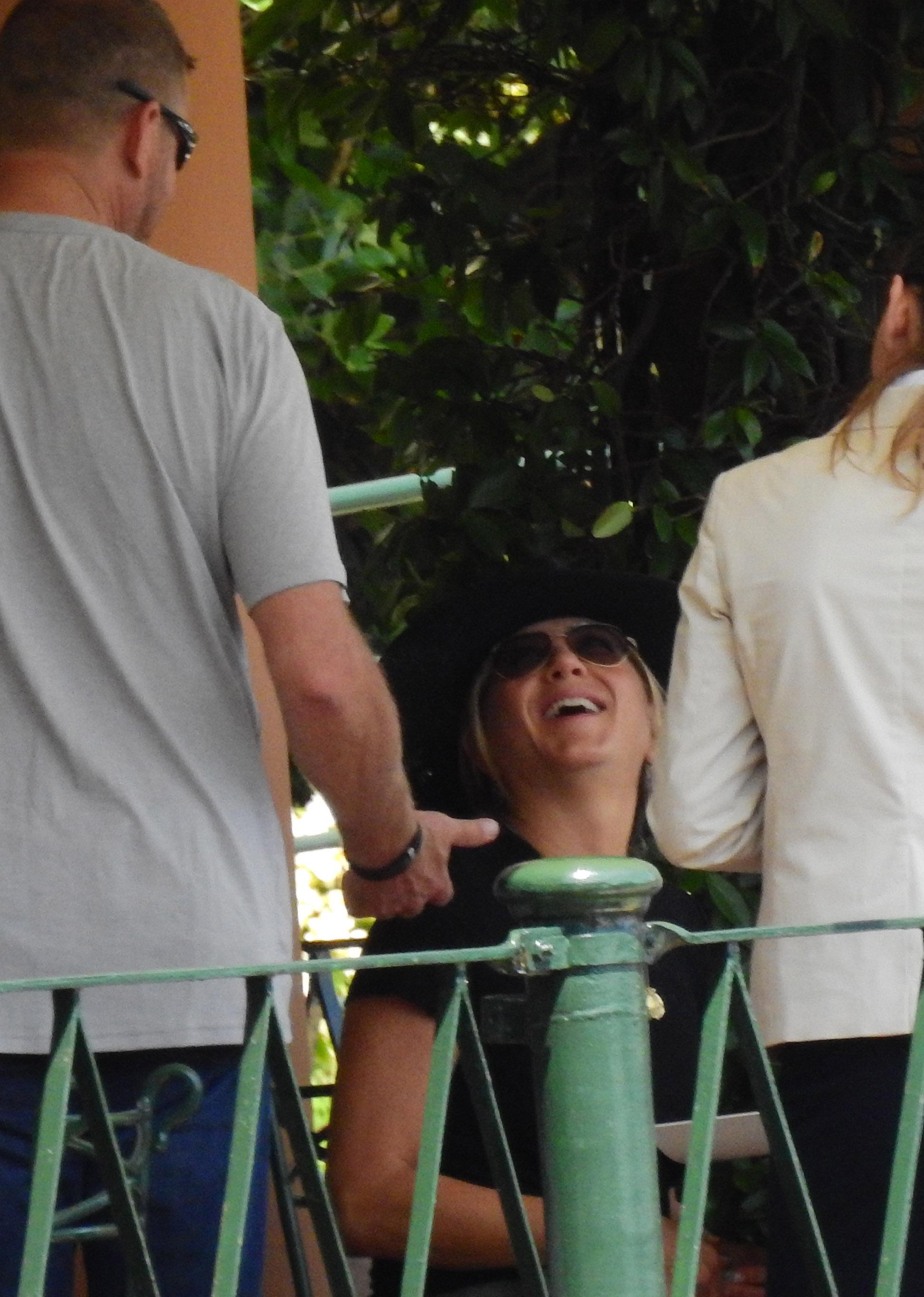 Jennifer Aniston having lunch with a friend in Portofino