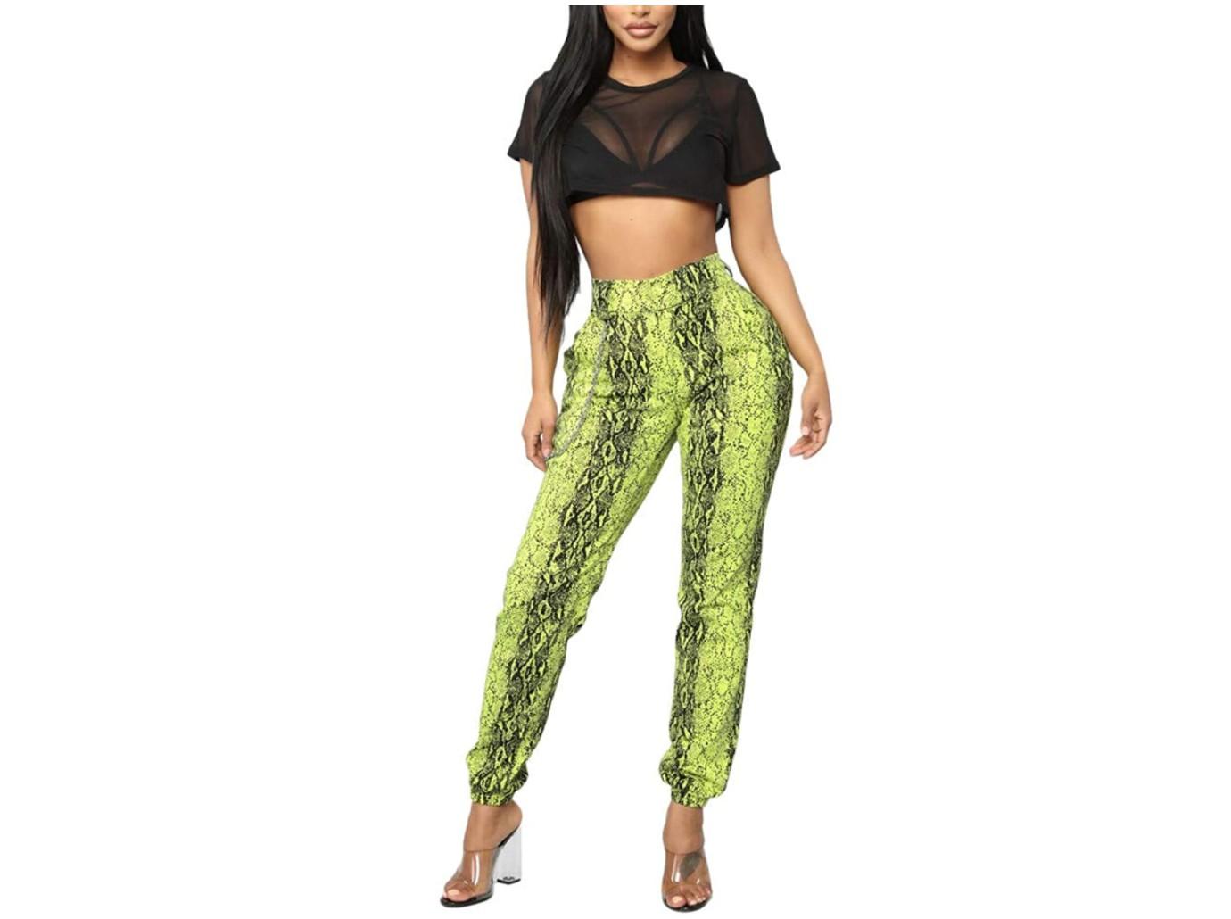 JOFOW Pants for Women Gradient Solid Snakeskin Python Print Cargo Pants