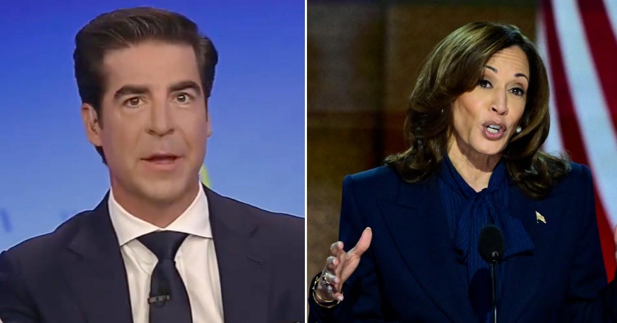 Split photo of Jesse Watters and Kamala Harris