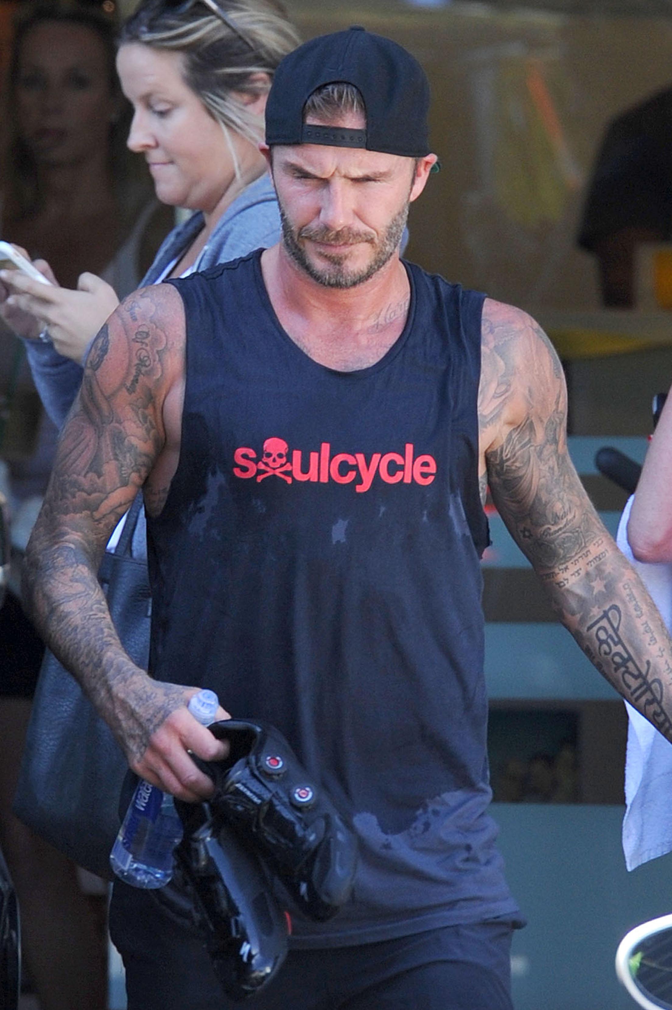 David Beckham takes best friend Dave Gardner to Soul Cycle in LA!