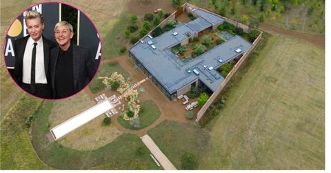 Photo of Ellen DeGeneres and Portia de Rossi and a photo of their home
