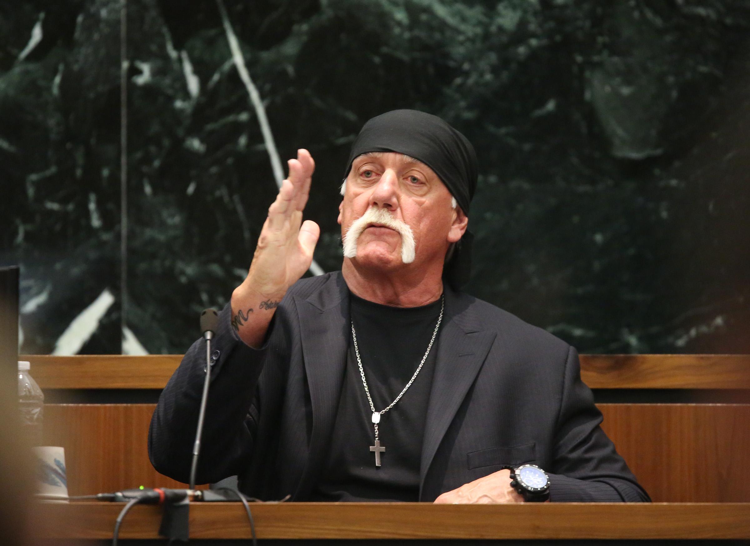 Hulk Hogan takes the stand on day two of his sex tape court case, Florida.