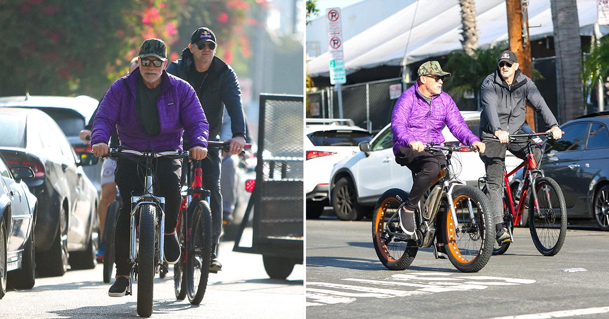 arnold schwarzenegger goes for a bike ride in santa monica pp