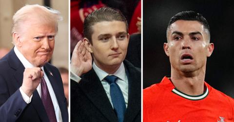 Split photo of Donald Trump, Barron Trump and Cristiano Ronaldo.