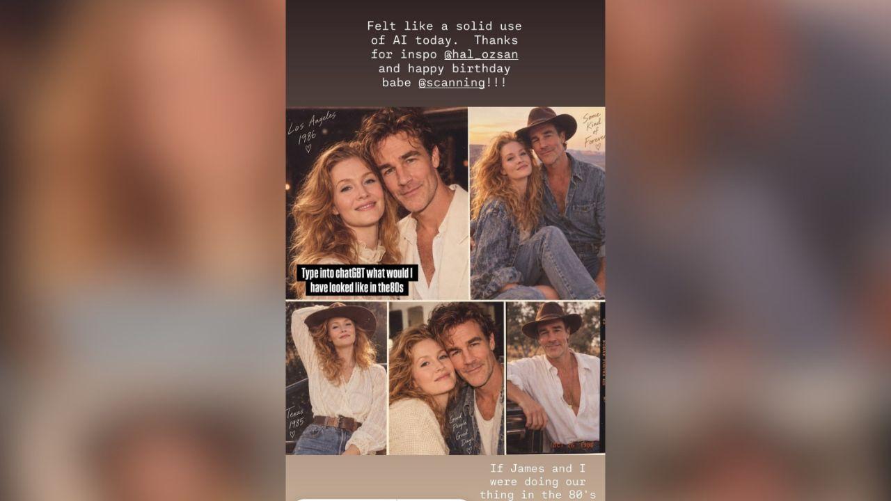 Image of Kimberly Van Der Beek reimagined her and late husband James Van Der Beek in the '80s with AI.