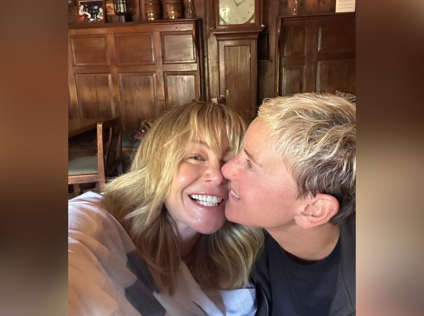 ellen degeneres portia de rossi makeup free cuddly selfie