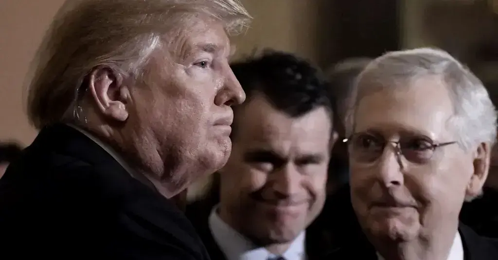 Image of Donald Trump said he has 'no idea' how Mitch McConnell's recovery is going amid his hospitalization.