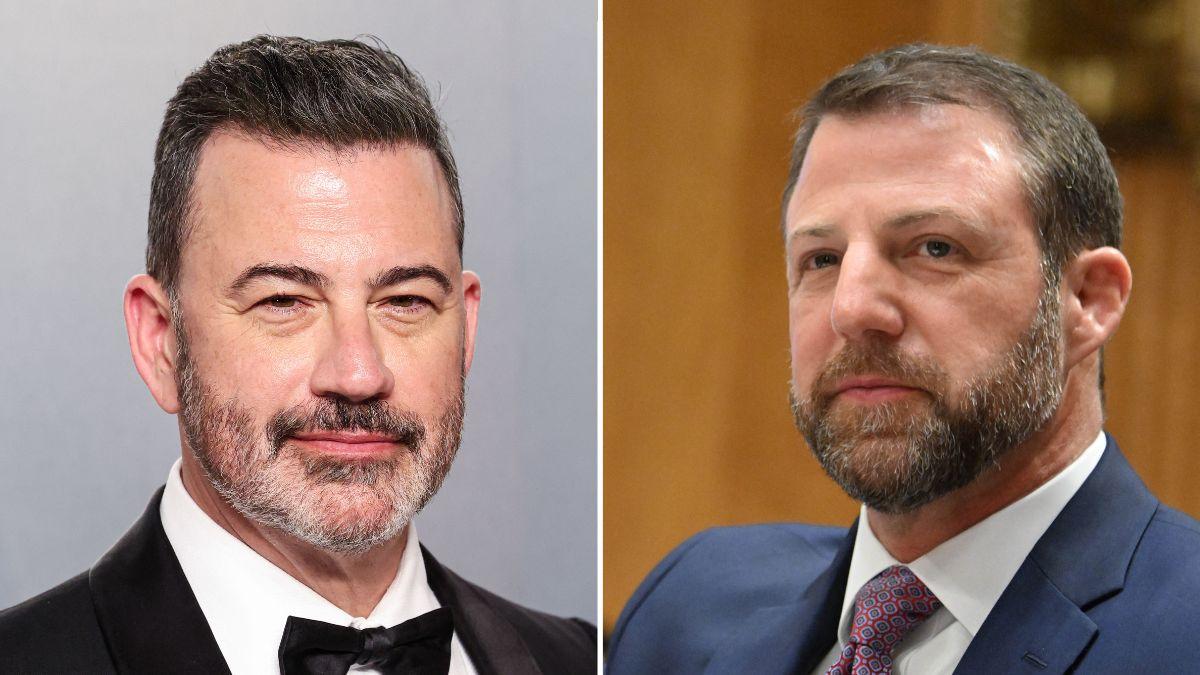 Composite photo of Jimmy Kimmel and Markwayne Mullin.