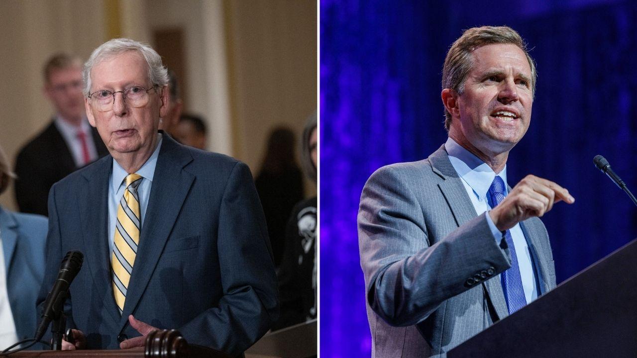 Image of Andy Beshear called for greater clarity about Mitch McConnell’s extended absence from the Senate.
