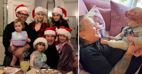 Two photos of Ozzy Osbourne with his family