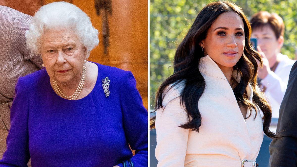 Split photo of Queen Elizabeth II and Meghan Markle.