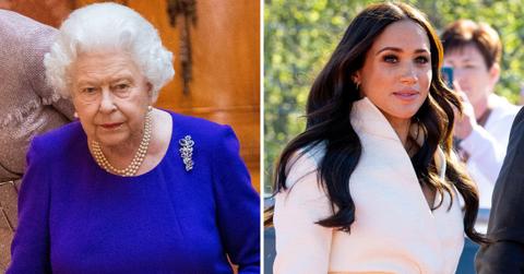 Split photo of Queen Elizabeth II and Meghan Markle.