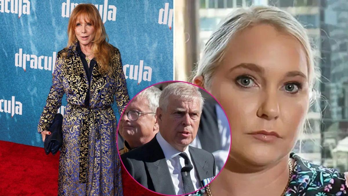 image split of Virginia giuffre, prince Andrew, Rosanna Arquette 