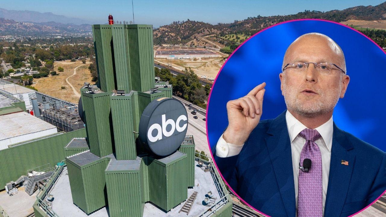 Composite photo of Brendan Carr and the ABC building.