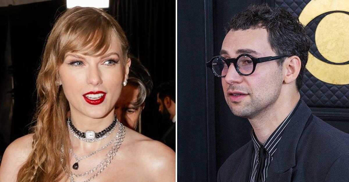 Taylor Swift Hides Mouth During Chat With Jack Antonoff At 2024 Grammys