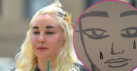 split image of Amanda Bynes and a drawing of a person crying