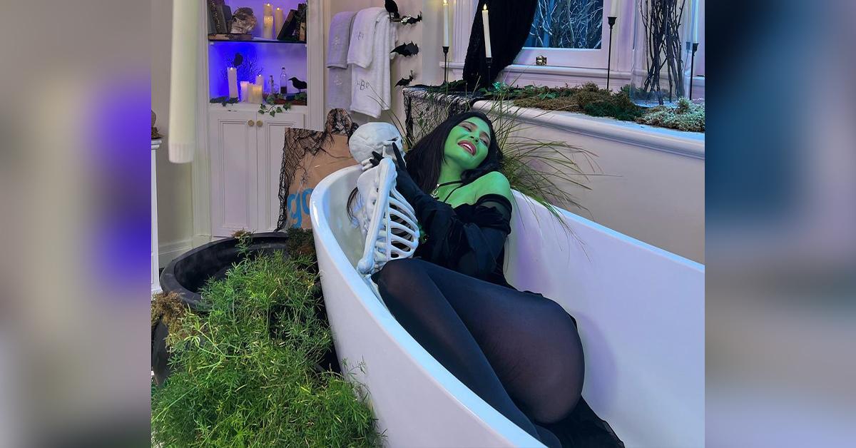 Kylie Jenner Paints Body Green With Hailey Bieber For Halloween Video