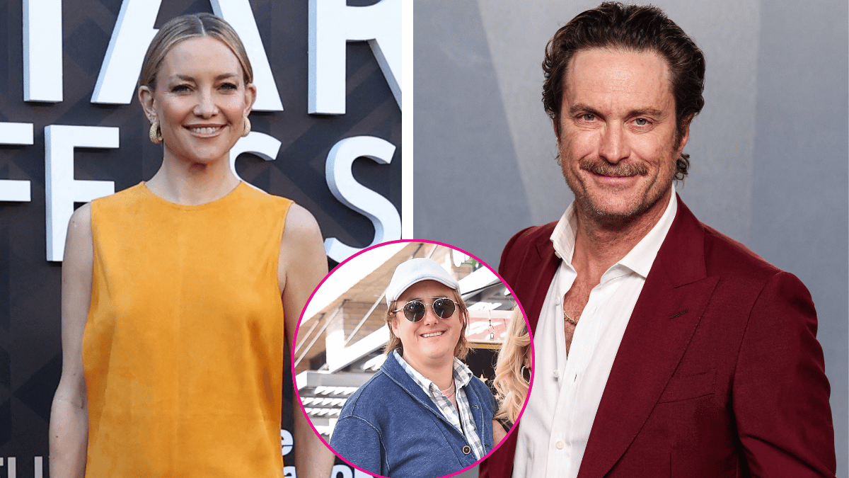 Photo of Kate Hudson; photo of Oliver Hudson; inset photo of Boston Russell