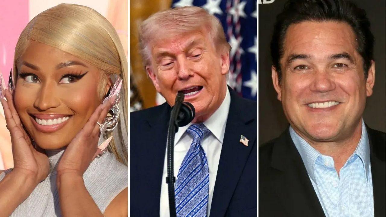 Split photo of Nicki Minaj & Donald Trump & Dean Cain