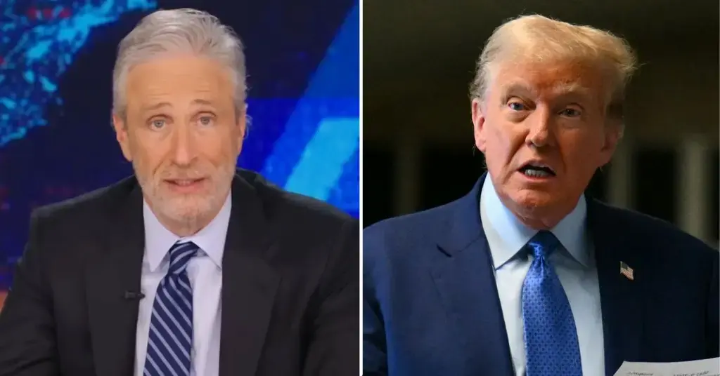 Composite photo of Jon Stewart and Donald Trump