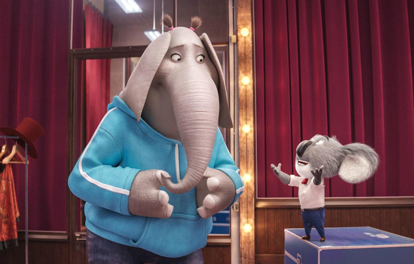 Meena the elephant was given a pep talk in a still from Sing.