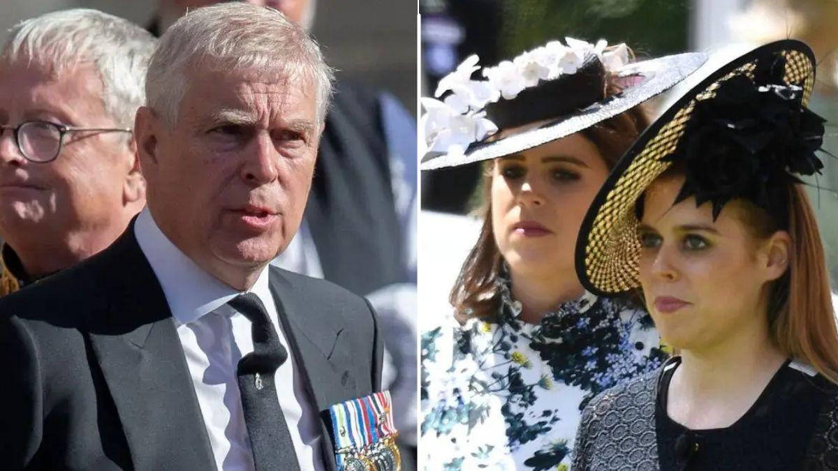 image split of princesses Eugenie and Beatrice and prince Andrew 
