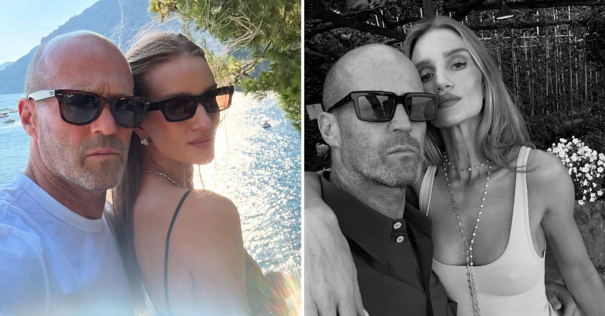 rosie huntington whiteley ditches bra stunning looks italy jason statham photos