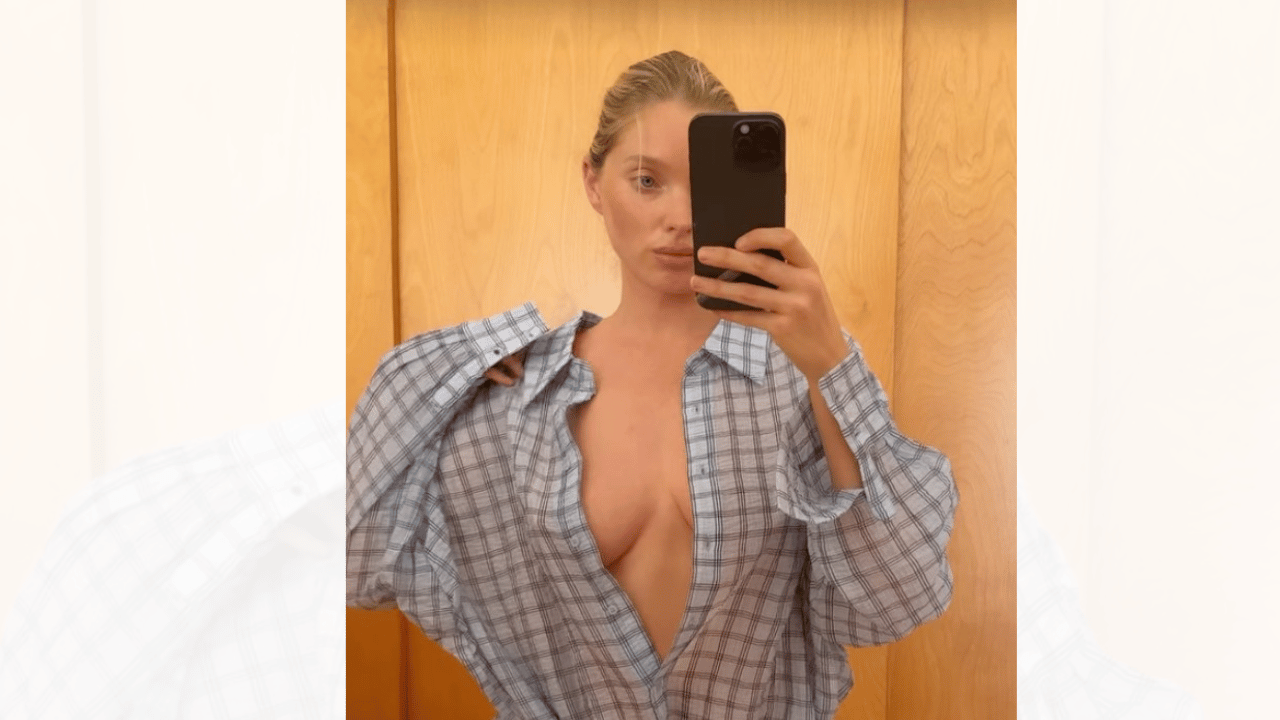 Image of Elsa Hosk went braless under the sheer button-down.