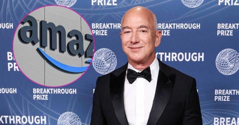 Photos of Jeff Bezos and Amazon logo